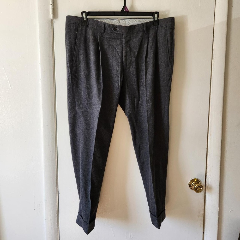 Massimo Dutti Men's Wool Pleated Trousers Size 38 Gray Cuffed Tailored Pants